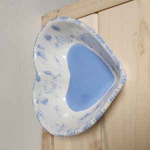 Heart-Shaped Blue Spongeware Heart Dish